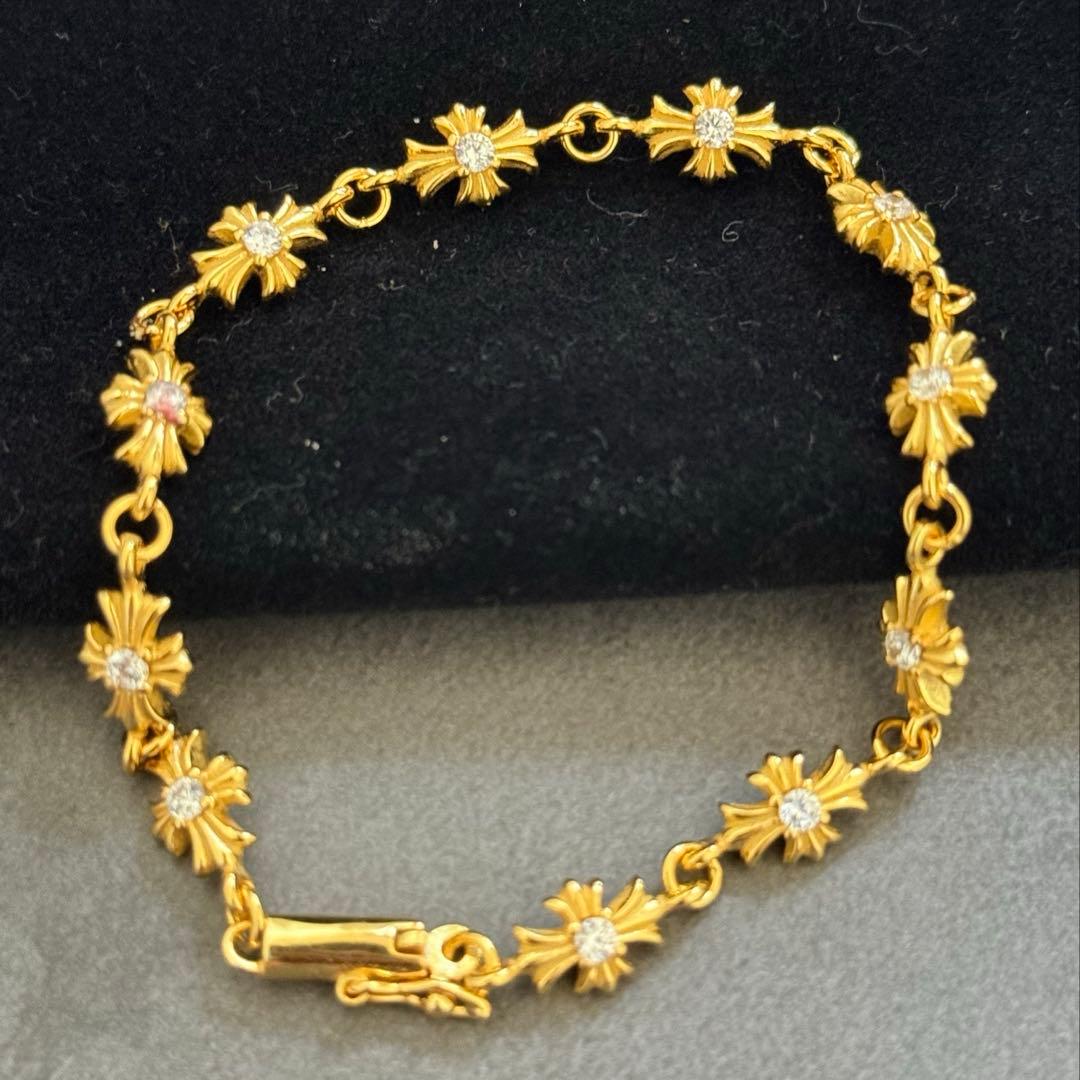 シルバー925ゴールド クロスブレスレット タイニークロスブレスレット