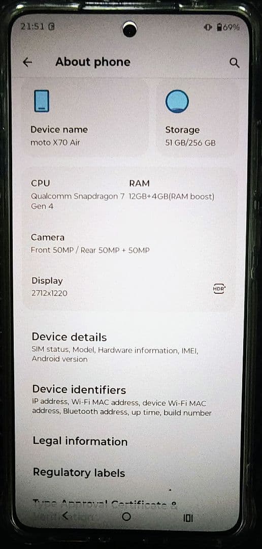スマートフォン本体 Motorola Moto X70 Air