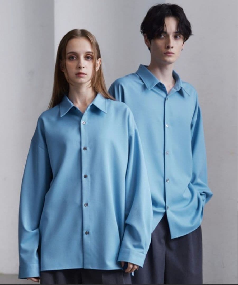 即完 CLEL ブルー XS バルーン袖ルーズレギュラーカラーシャツ クレイル