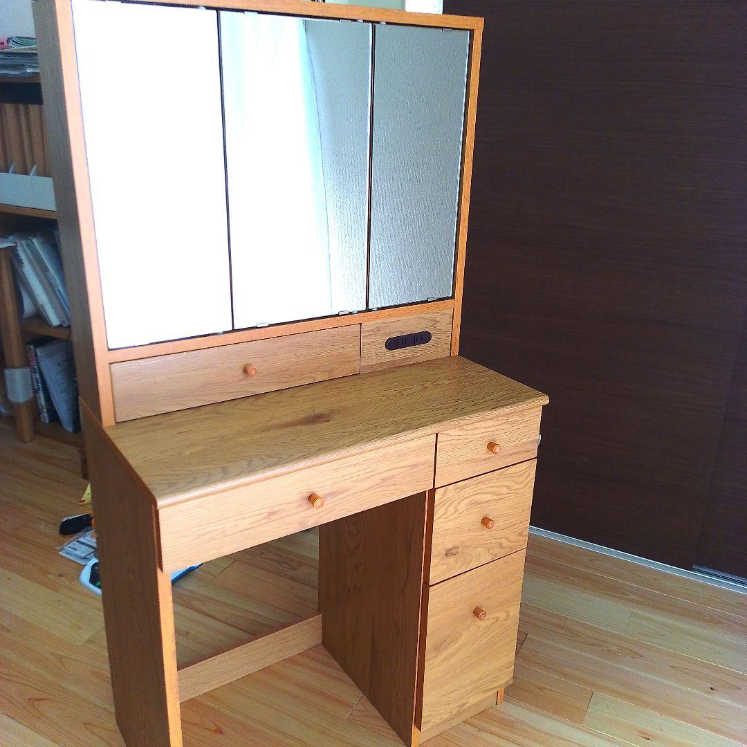 【お値下げ】3面鏡 シンプルドレッサー・鏡台　スツール付き