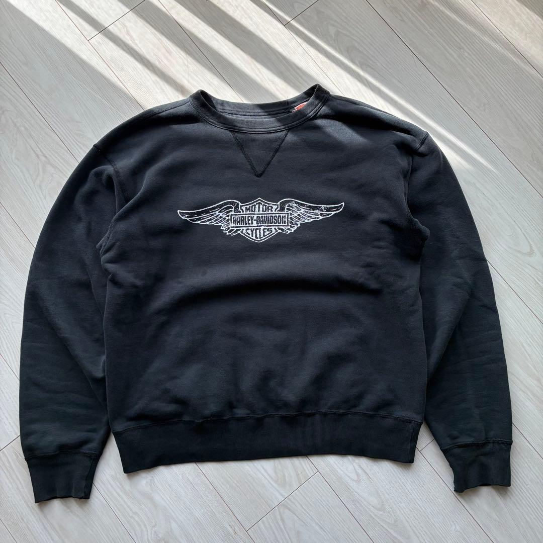【希少モノトーン】ハーレーダビッドソン 両Vガゼット スウェット 黒 短丈