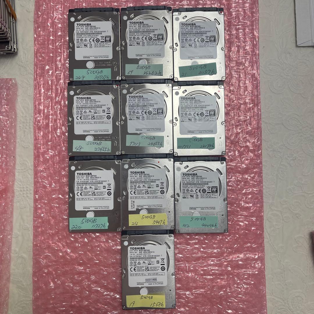 Toshiba 500GB 内蔵型ハードディスクドライブ１０台まとめて