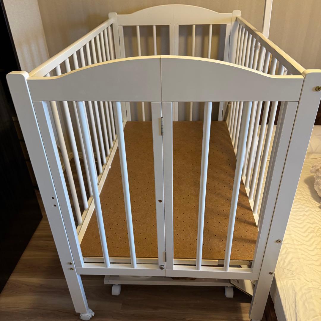 日本製 ベビーベッド 「ワンタッチハイベッド」キャスター付き 120x70