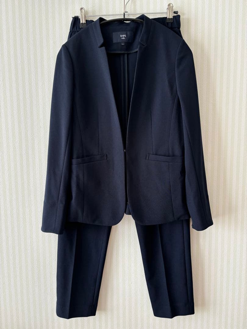 SHIPS ネイビー パンツスーツ 上下【S】