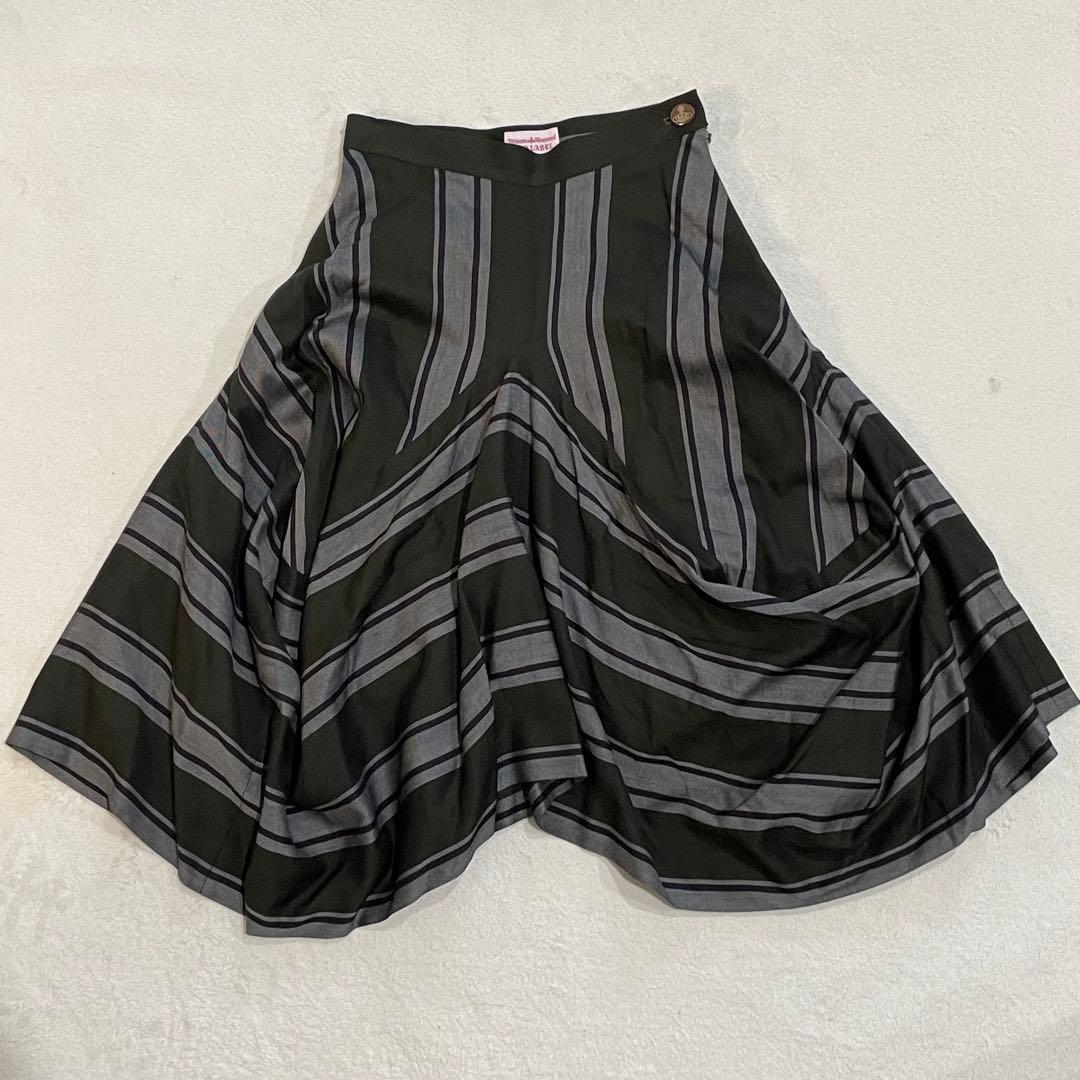 ヴィヴィアンウエストウッド　フレアスカート　変形　アシメ　オーブ釦　ストライプ