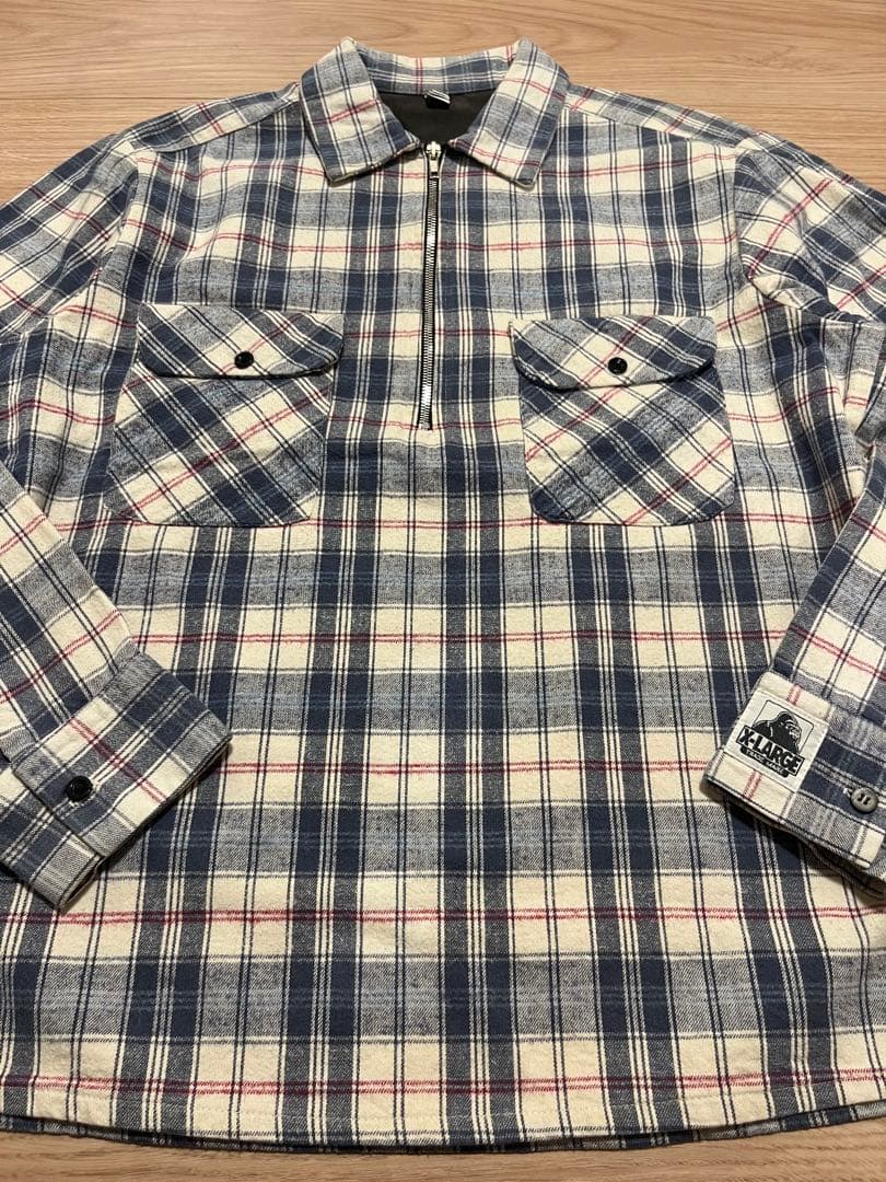 アメリカ製 90s X-LARGE エクストララージ ハーフジップ ネルシャツ