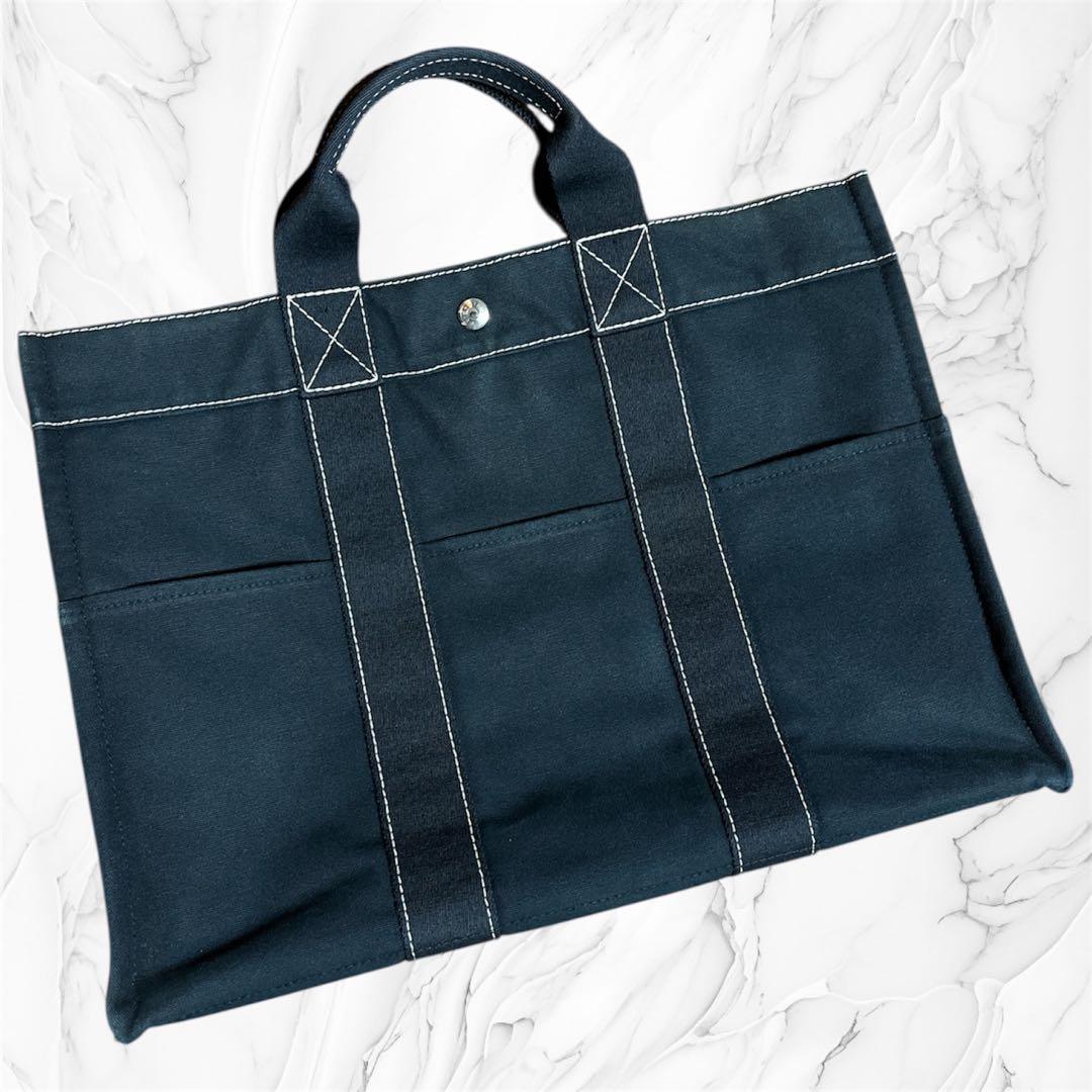 HERMES エルメス ドーヴィルMM トートバッグ キャンバス ネイビー 正規