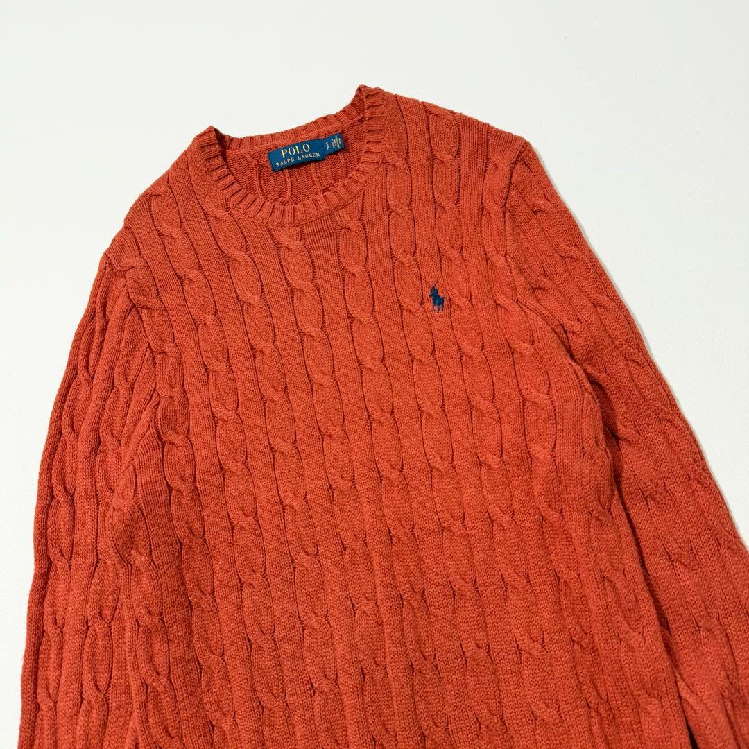 POLO RALPH LAUREN コットン ケーブルニット セーター オレンジ