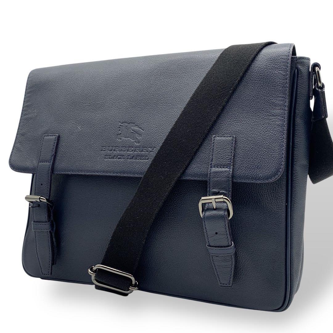 Burberry バーバリーブラックレーベル メッセンジャーバッグ 紺色 レザー