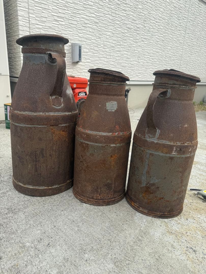アンティークミルク缶 錆色 取っ手付き 3個セット
