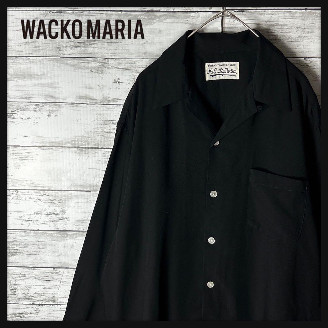 3474M【美品】ワコマリア☆50'S オープンカラー 長袖シャツ ブラック