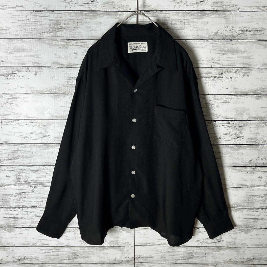 3474M【美品】ワコマリア☆50'S オープンカラー 長袖シャツ ブラック