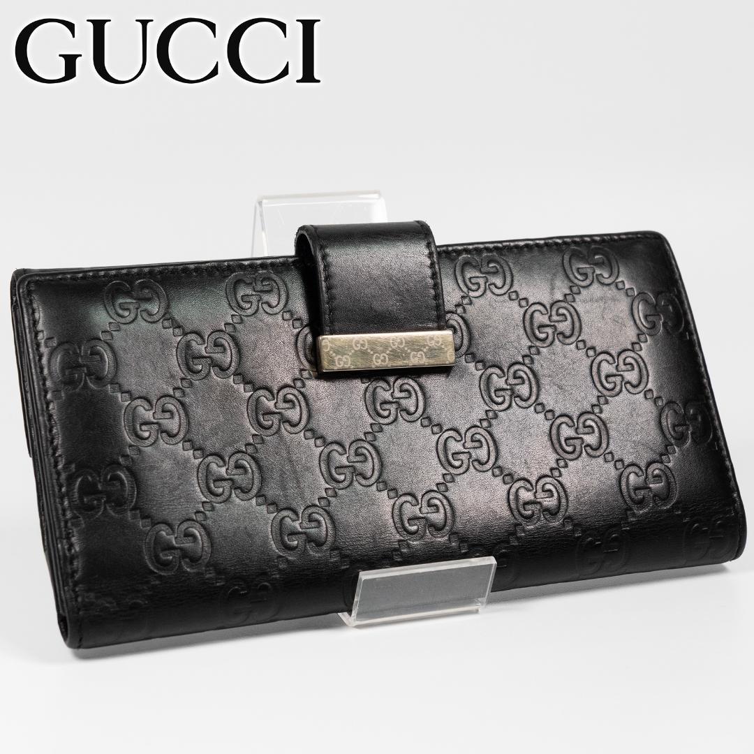 美品✨グッチ GUCCI 長財布 シマ レザー GG柄 ブラック