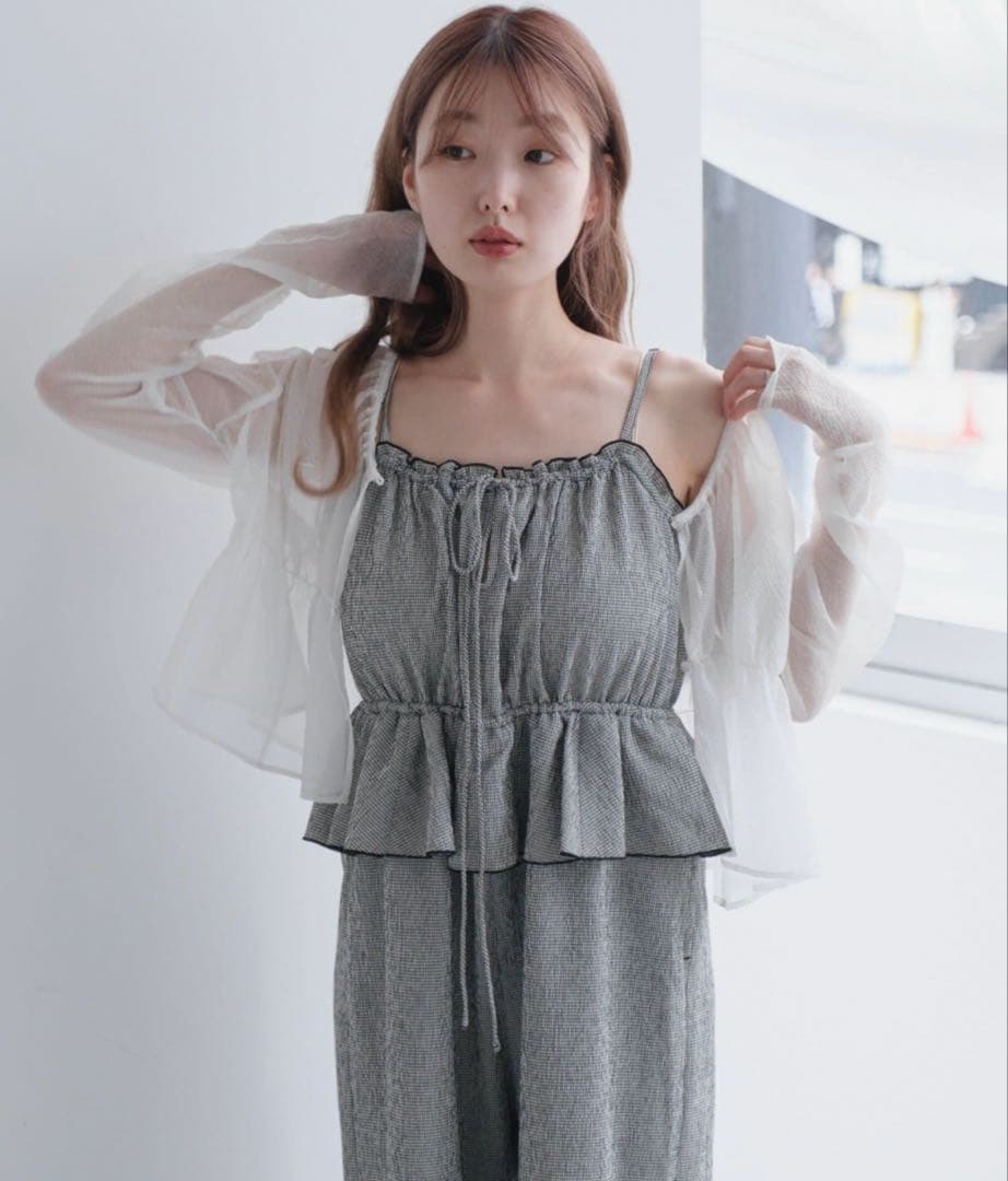 kastane低身長サイズ/2サイズ展開/無地&チェックペプラムキャミサロペット