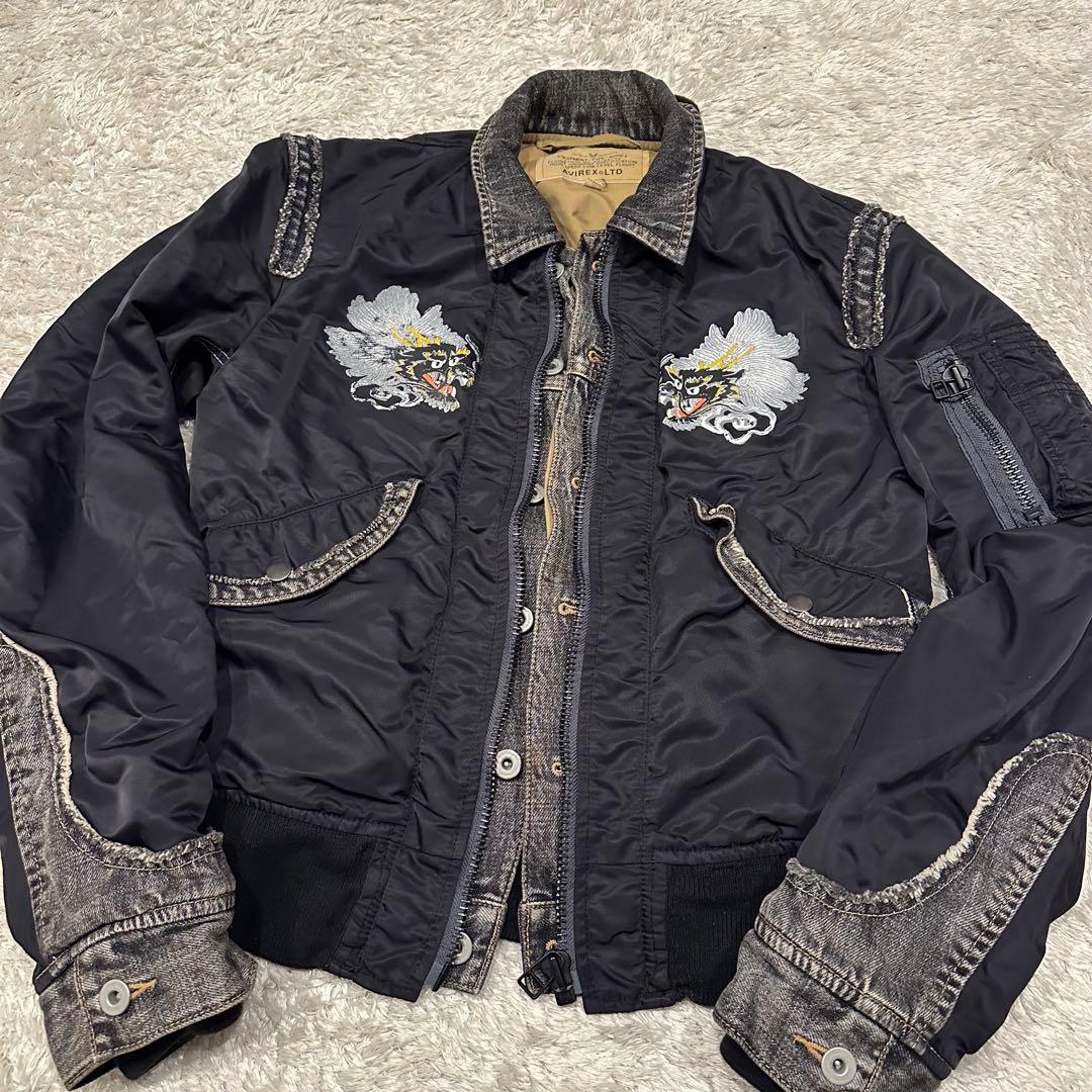 希少　アヴィレックス　ジャケット　デニム　MA-1 メンズ　サイズM 和柄　龍