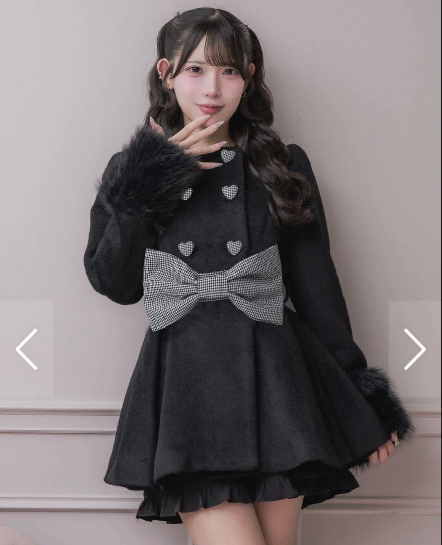 pium ピウム ハートボタンリボンベルトシャギー コート アウター