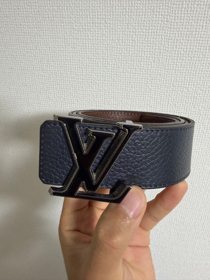 Louis Vuitton レザー ベルト ネイビー ブラウン リバーシブル