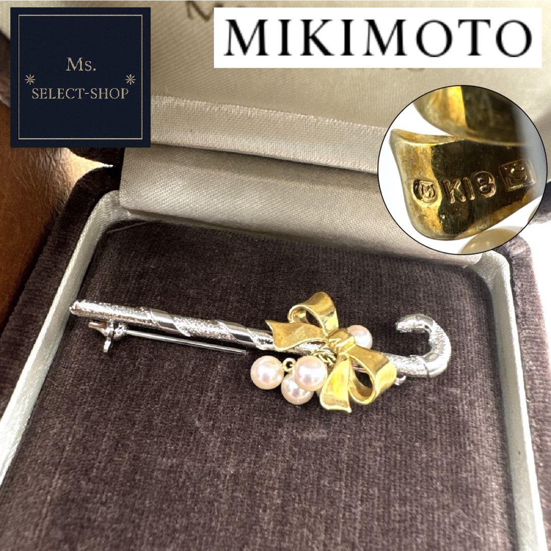 【極美品】MIKIMOTO ミキモト リボン K18×SV ブローチ