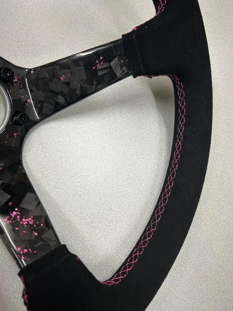 カーボンステアリング 350mm フォージドカーボン×ピンク USDM JDM