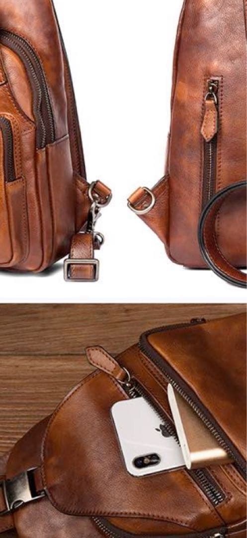 ボディバッグ メンズ 縦型レザーボディバッグ