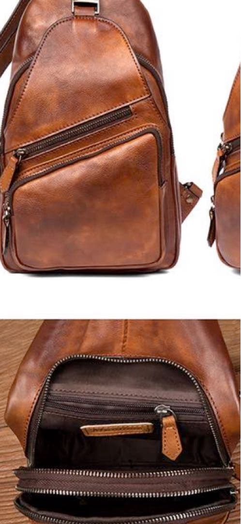 ボディバッグ メンズ 縦型レザーボディバッグ