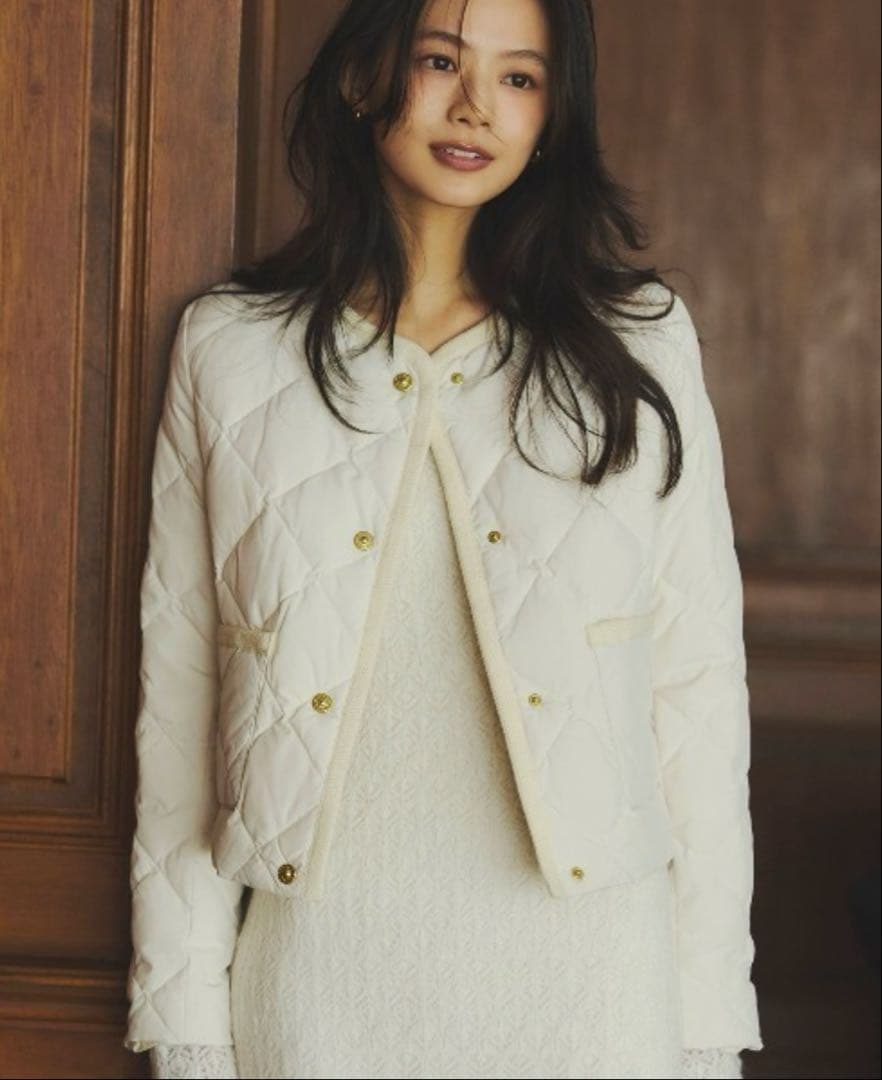 新品タグ付TAION×anuans ノーカラーキルティングショートダウン