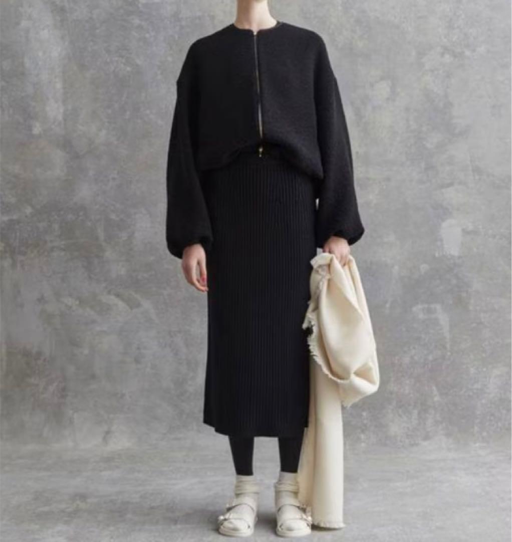 2024aw Drawer ドゥロワー ウールカシミヤリブ編みニットスカート