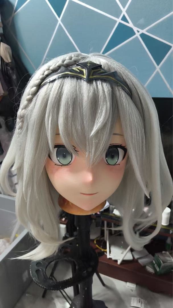 白銀ノエル 鍵付き全頭面着ぐるみマスク/美少女着ぐるみ/kigurumi