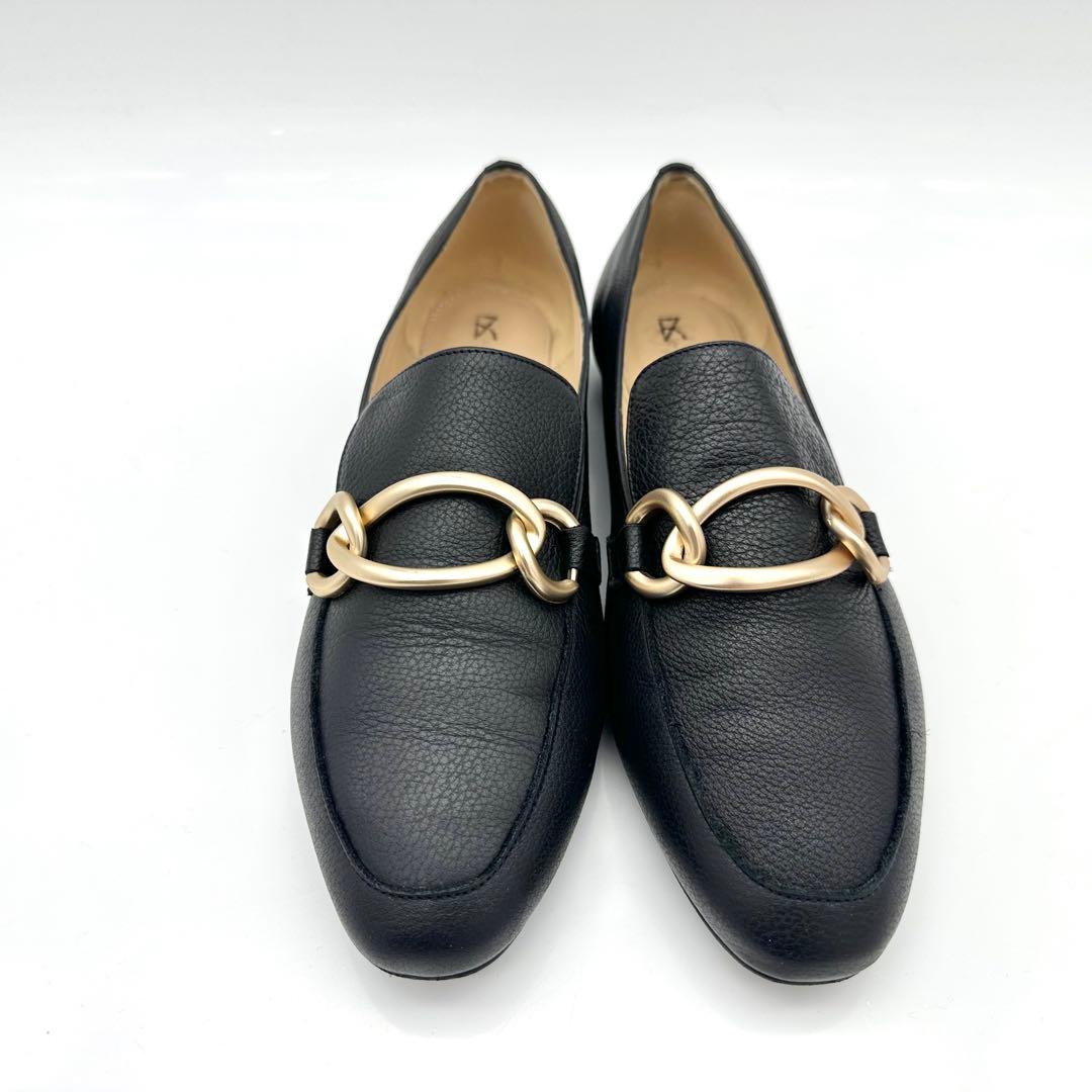 【美品】ファビオルスコーニ ビット ローファー ブラック ゴールド シボ革
