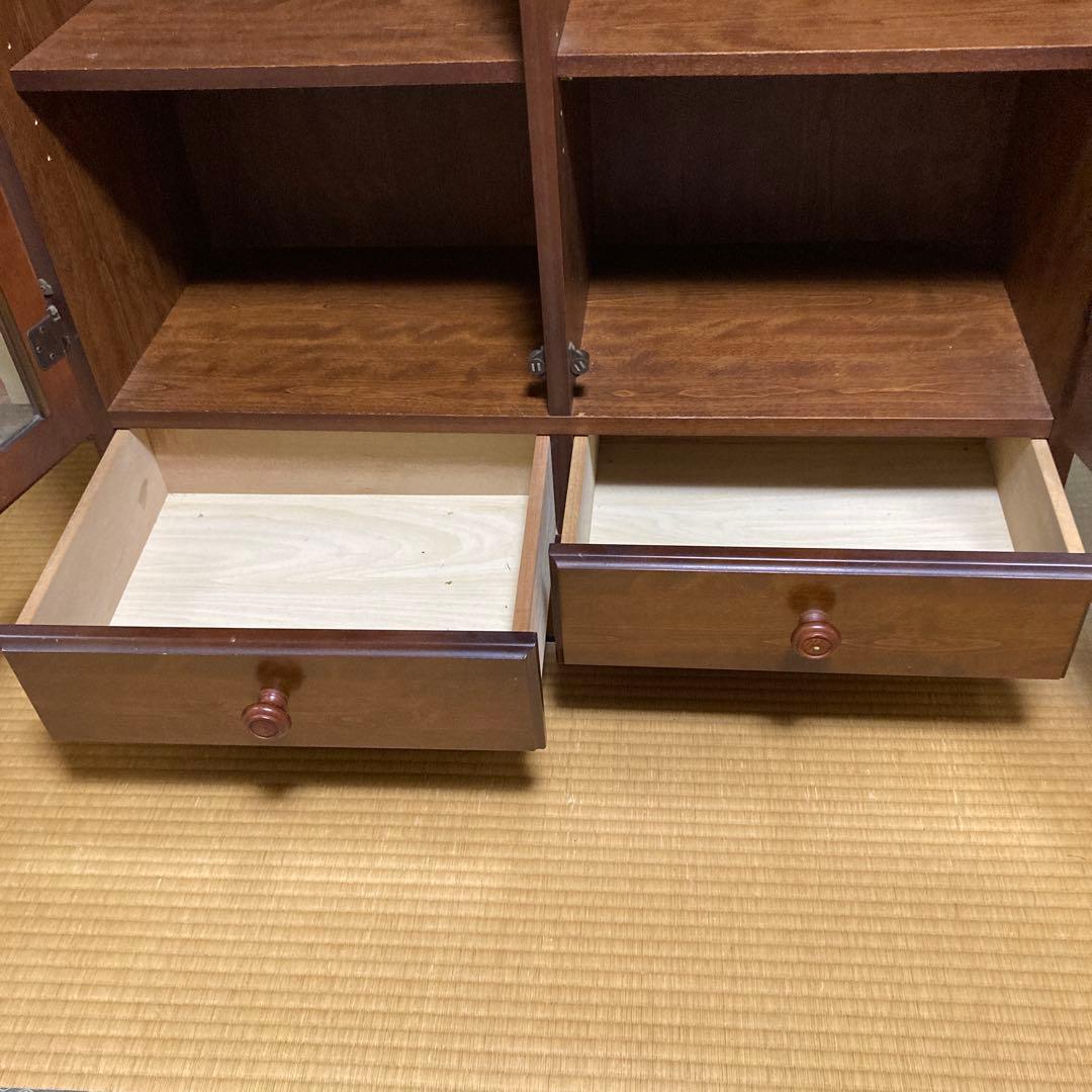 昭和レトロ扉付き本棚 引き出し2つ