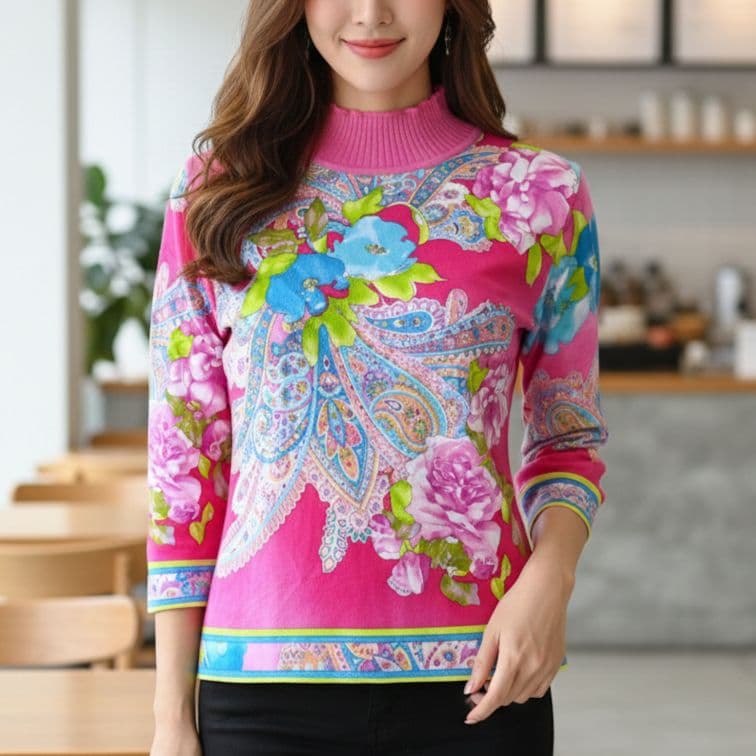 【極美品】LEONARD レオナール 七分袖カットソー ピンクラインストーン L