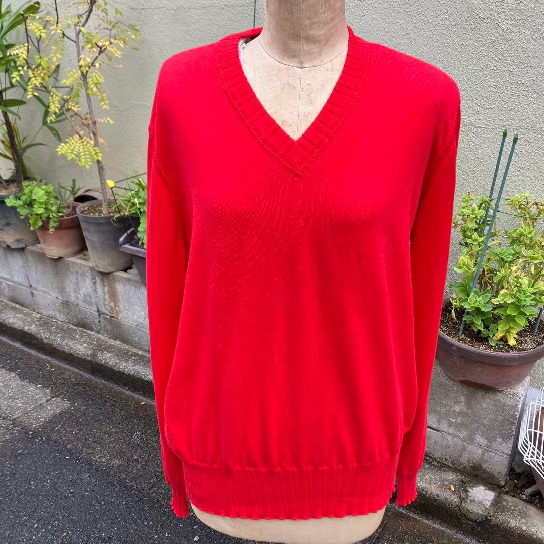 ロロピアーナ　コットン　Vネック　ニット　サイズ48　朱色　新品 ハイゲージ