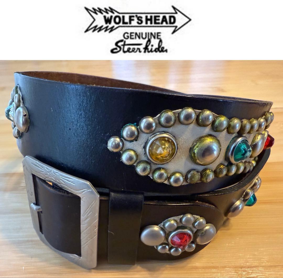超レア‼️⭐️ウルフズヘッド⭐️マルチカラーストーン⭐️シルバースタッズベルト