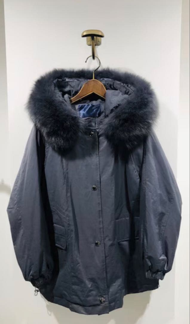 ポリーヌブロー ラクーンファー　裏ボア モッズコート ブラック