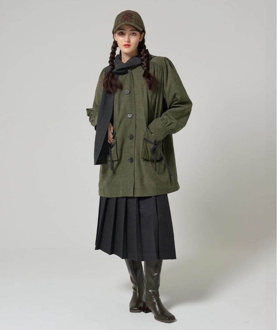 TINA：JOJUN ストール付き フーディコート カーキ