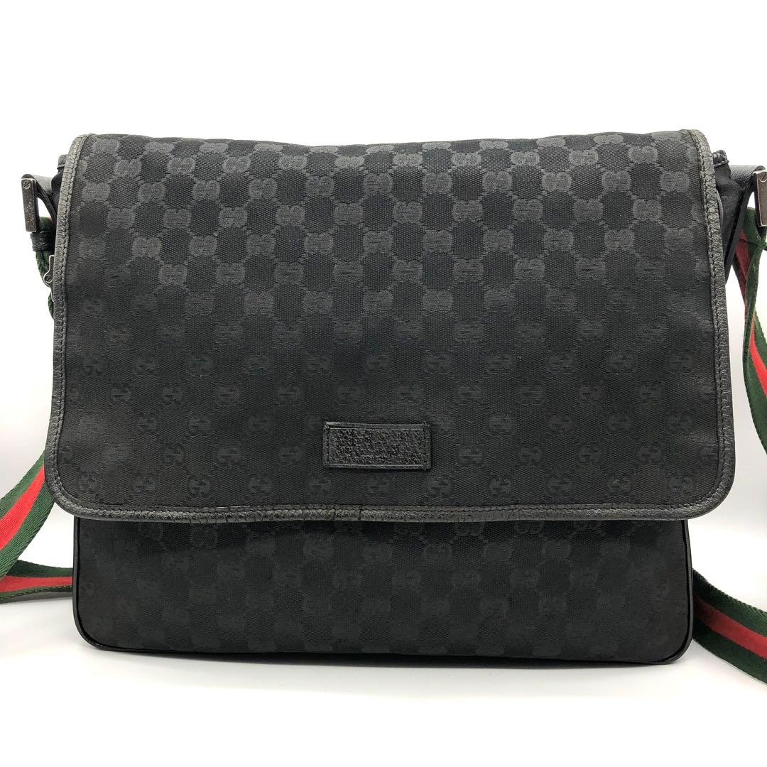 【大容量】GUCCI メッセンジャーバッグ GGキャンバス シェリーライン 黒