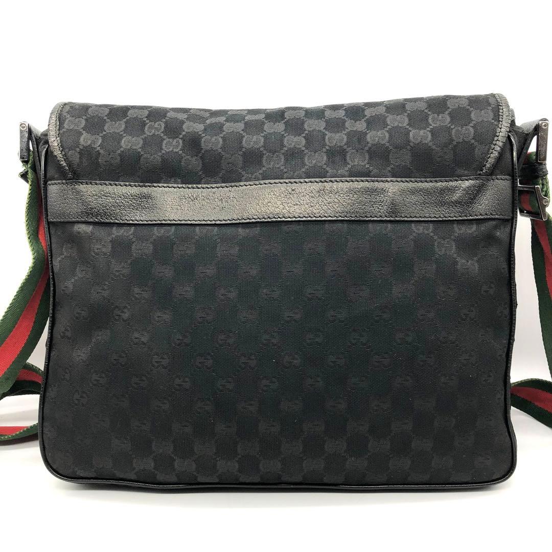 【大容量】GUCCI メッセンジャーバッグ GGキャンバス シェリーライン 黒