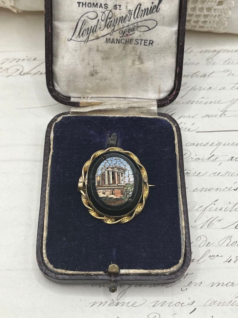 19世紀 イタリアアンティーク マイクロモザイク ブローチ