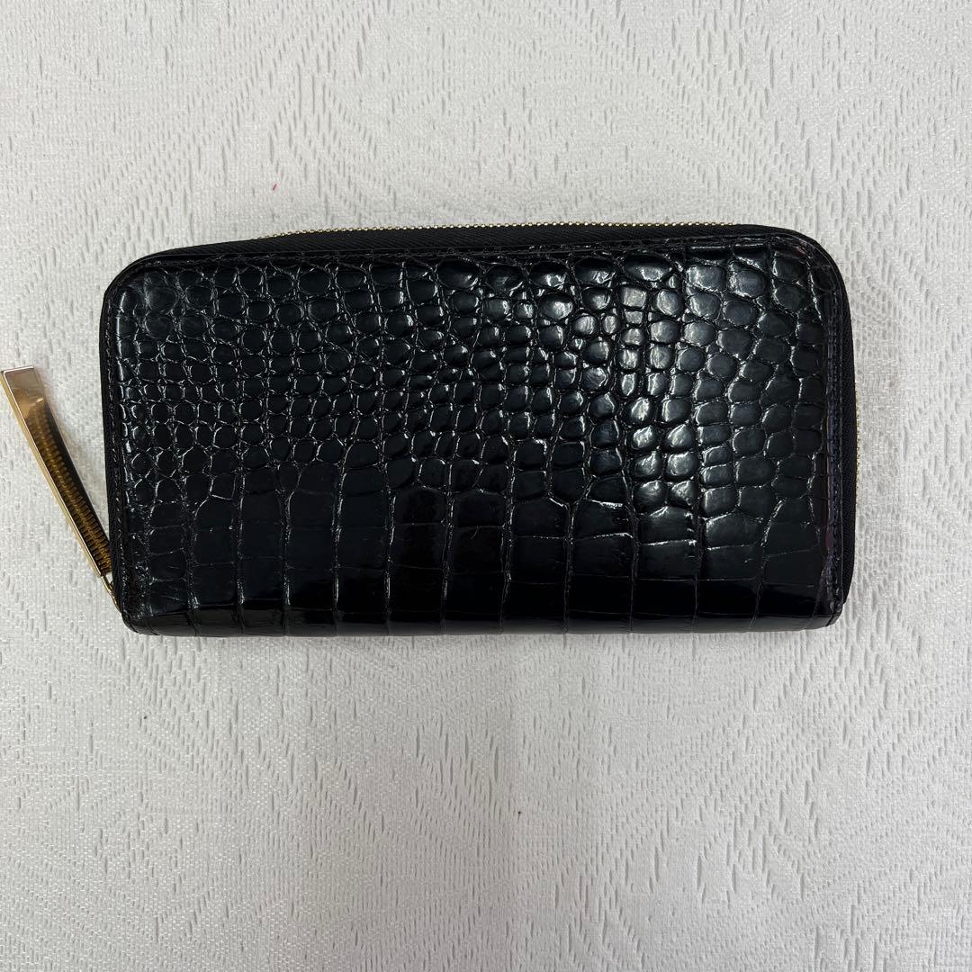 池田工芸　長財布　L字ファスナー　クロコダイル　ブラック　ゴールド金具　メンズ