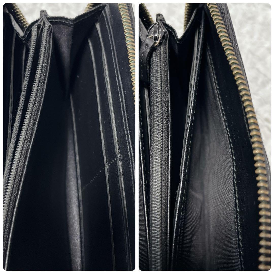 GUCCI GGパターン 長財布　ラウンドファスナー　レザー　黒　本革