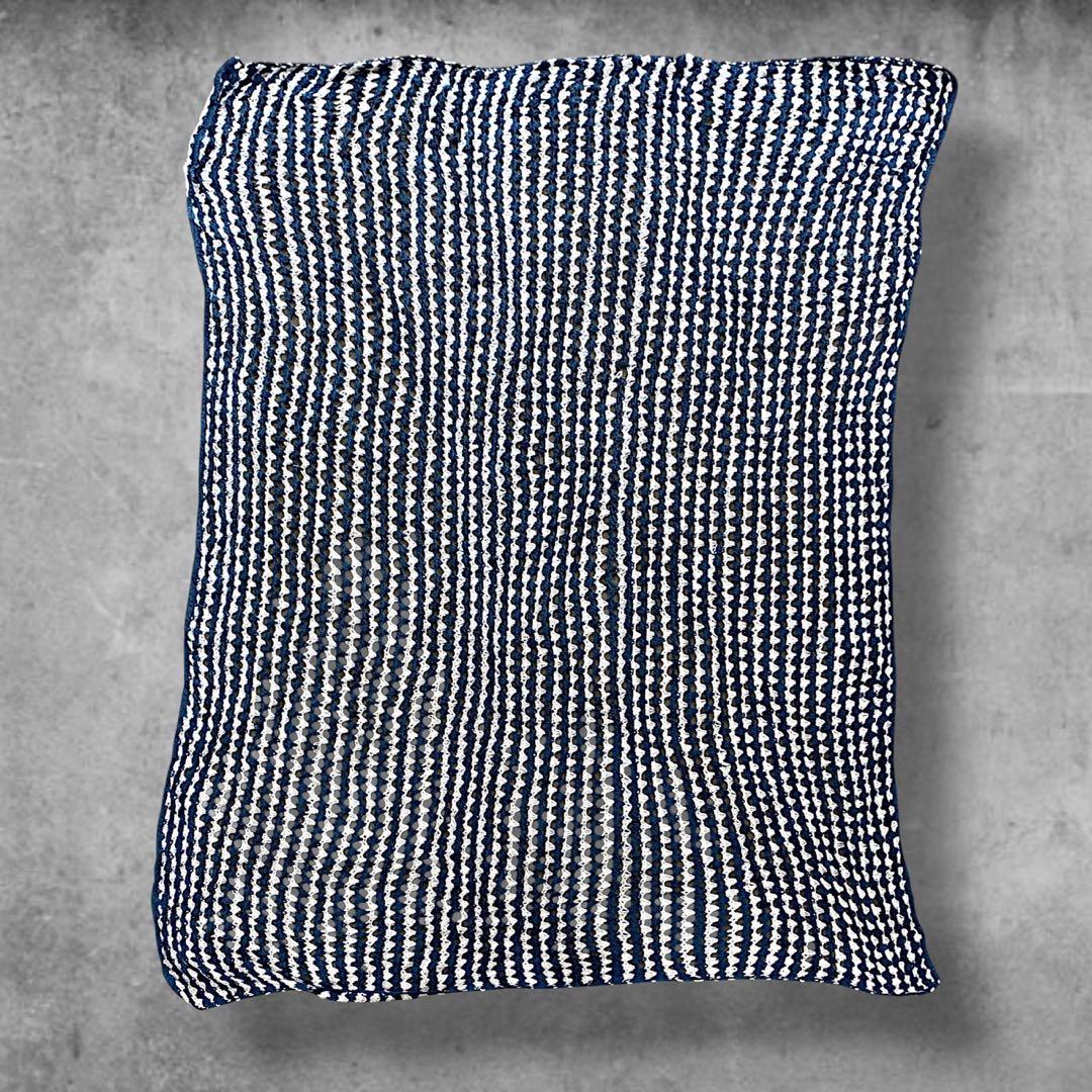 BQKO クロシェ ニット ラグ ビンテージ オープンウェーブ ストライプ AF