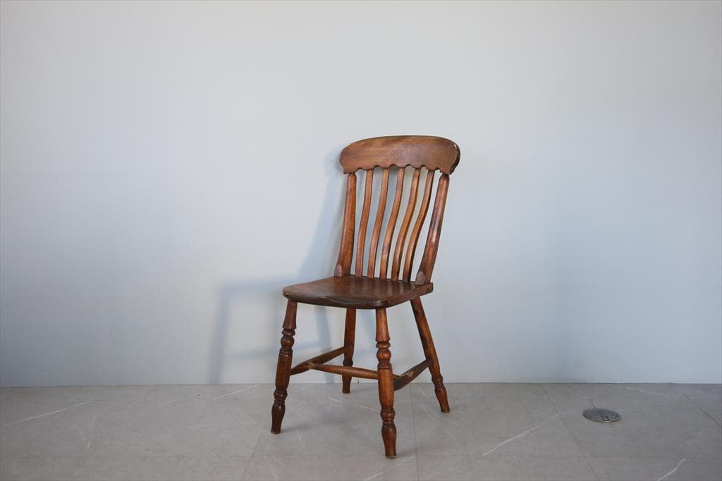 英国アンティーク木製キッチンチェア/ダイニングイス椅子/飾り棚(91-150-1