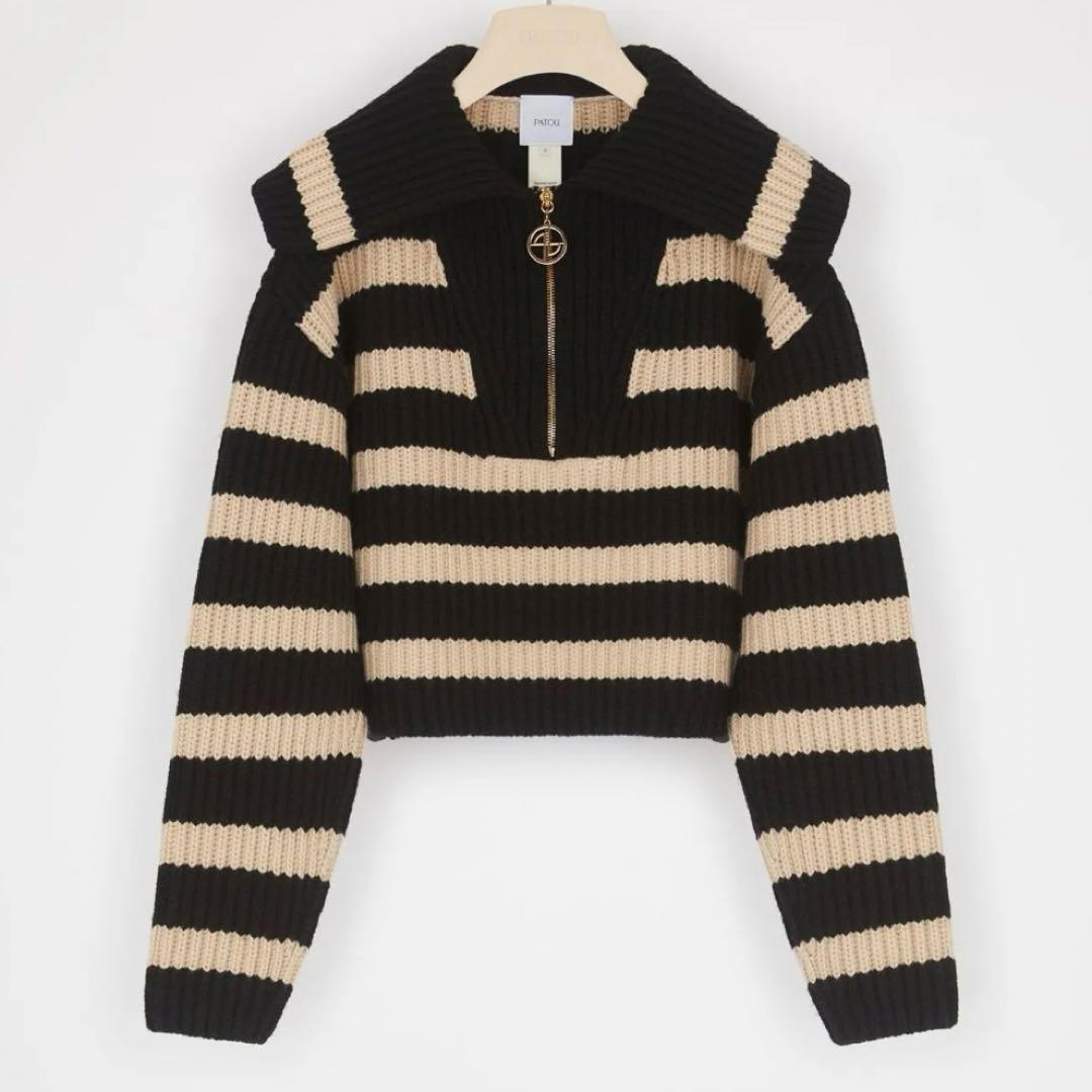 PATOU(パトゥ) 　クロップドリブニットジャンパー ストライプ柄