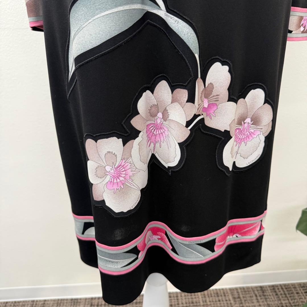 【美品】LEONARD レオナール 七分丈ワンピース 花柄 レディース