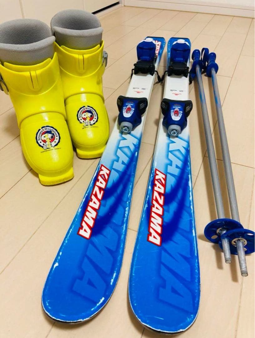 キッズ　スキー板　3点セット 100cm カザマ　子供用　ブーツ19cm