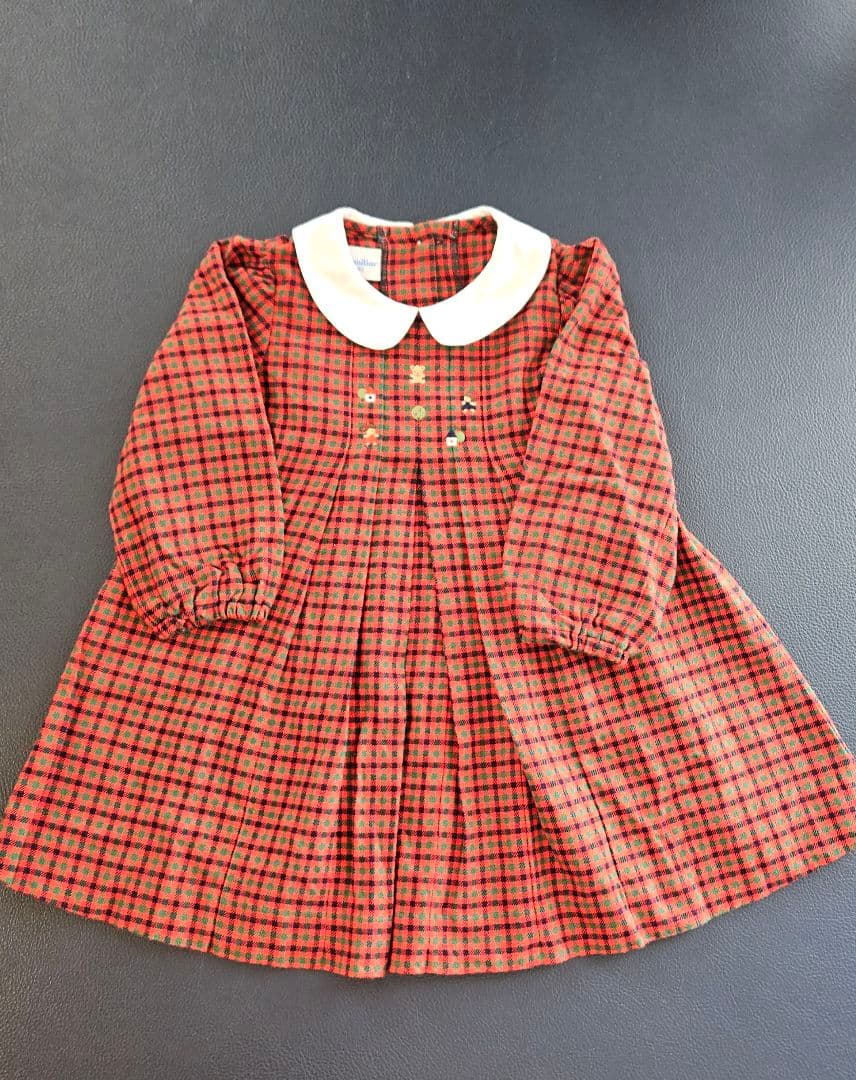 ファミリア　赤チェック白襟ワンピース　サイズ80