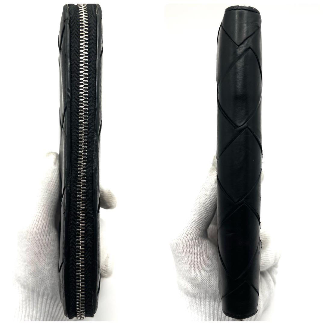 ボッテガヴェネタ マキシイントレチャート ラウンドジップ 財布 ブラック