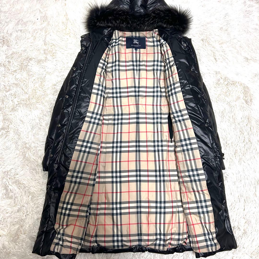 美品　バーバリーロンドン　ダウンコート　フォックスファー　ノバチェック　38 黒