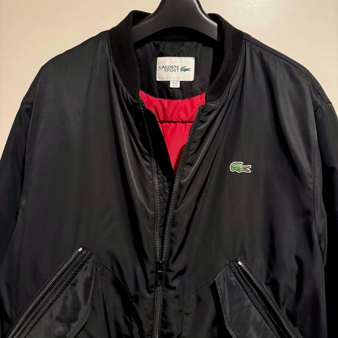美品‼️LACOSTE MA-1 ブラックジャケット 裏地 赤 ラコステ L高級感