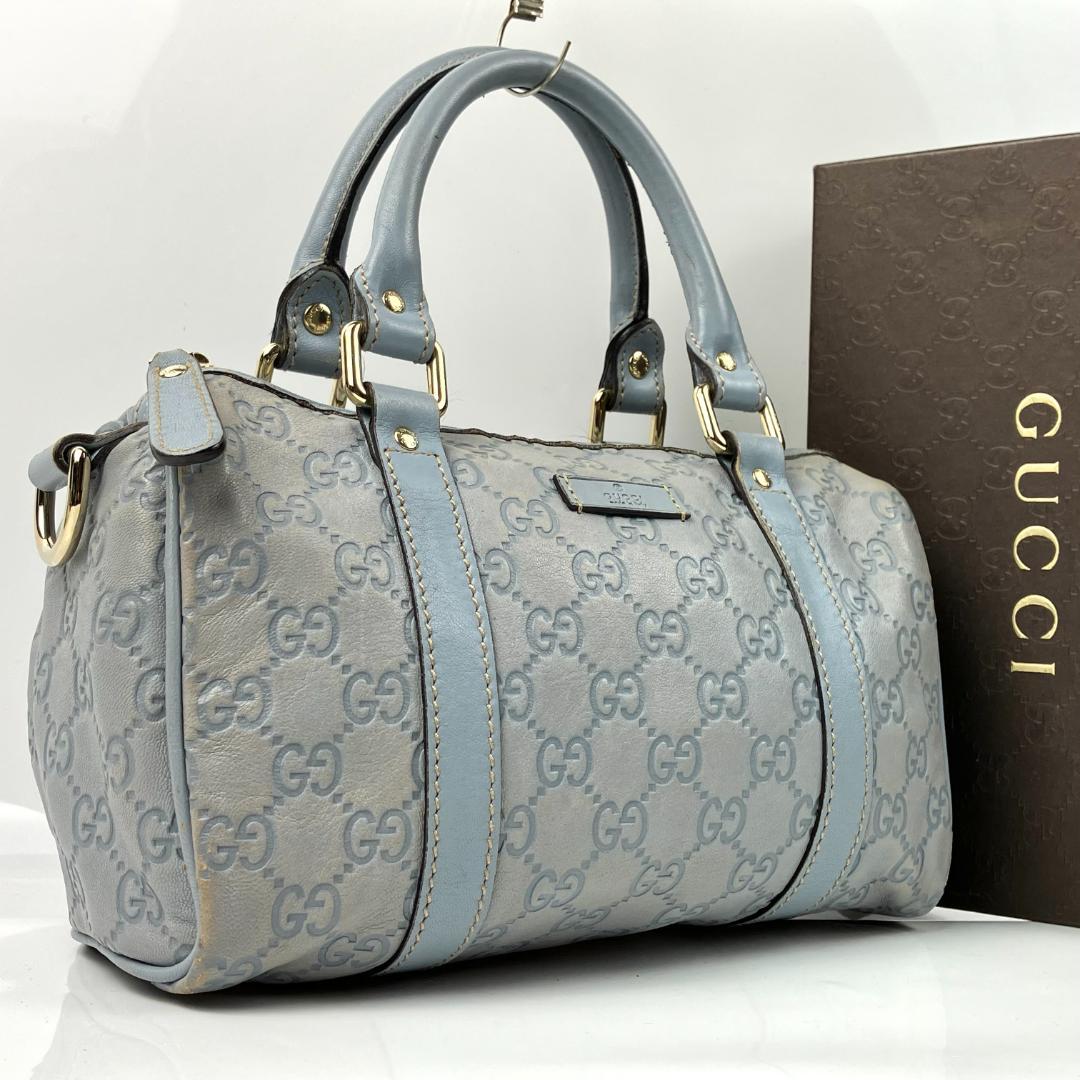 GUCCI シマ レザー GG柄 ミニ ボストン バッグ シルバー金具